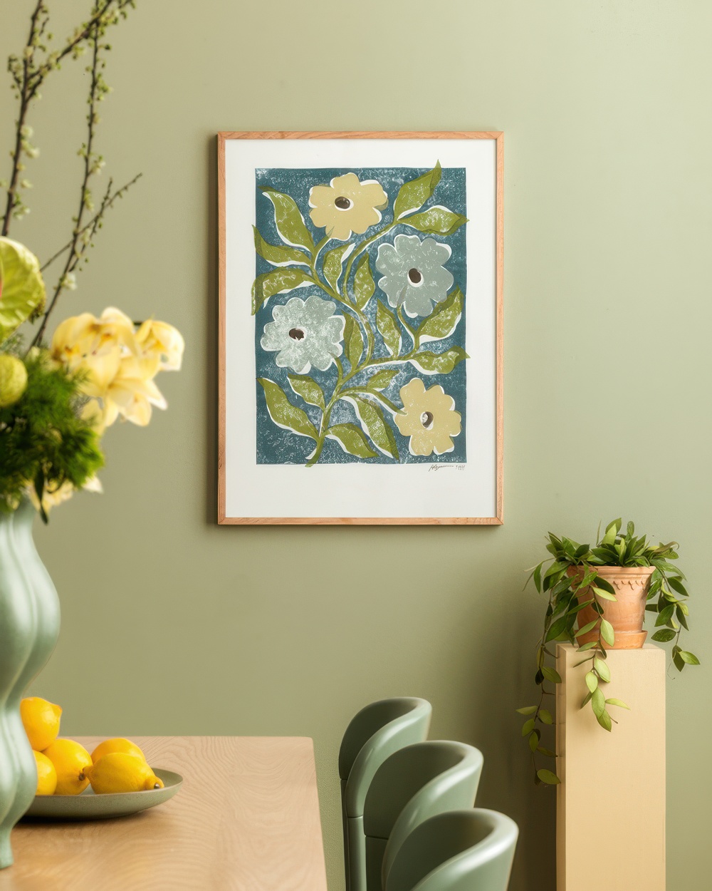 Linocut Flowers Print