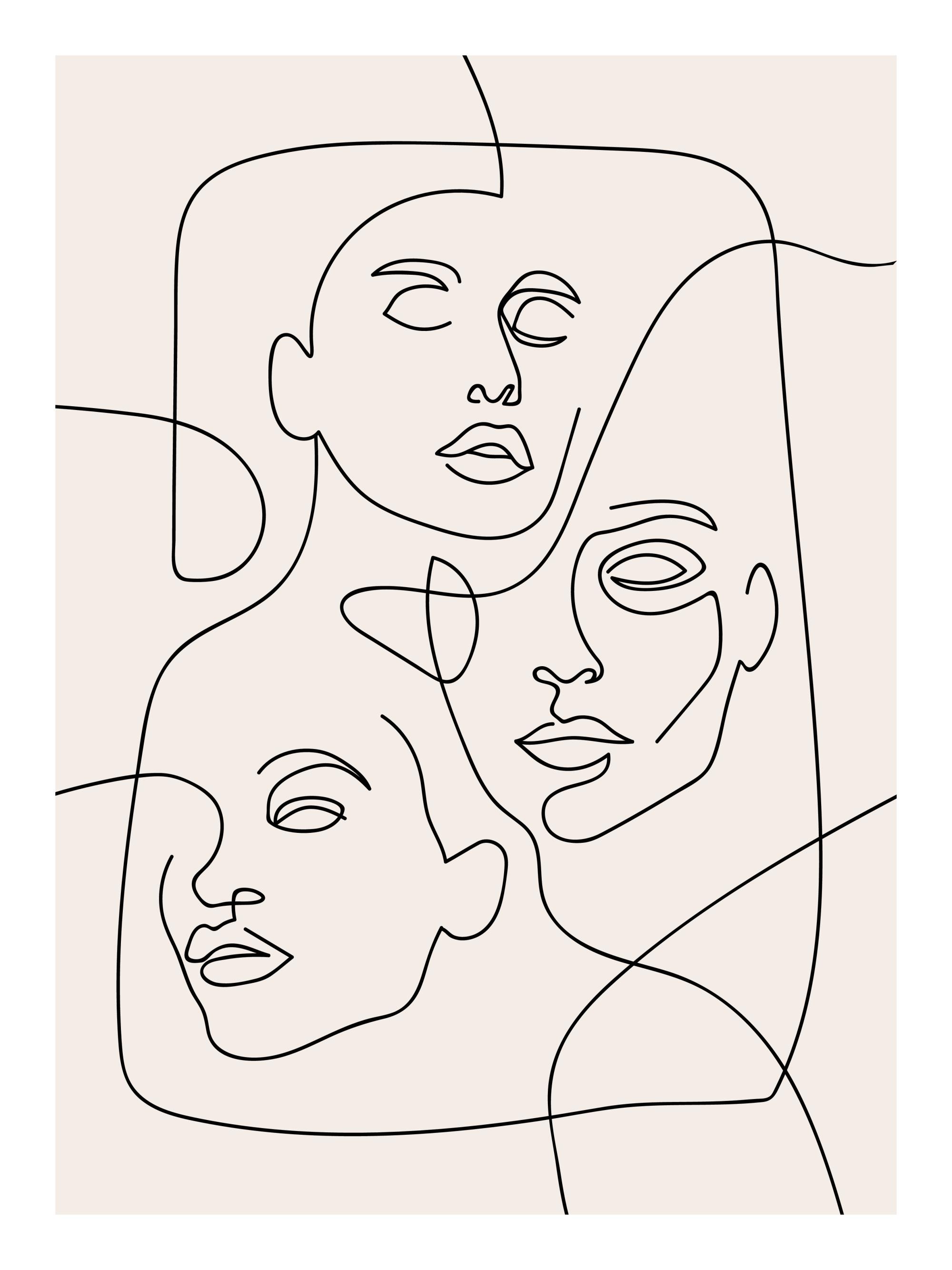The Three Faces Line Art Print