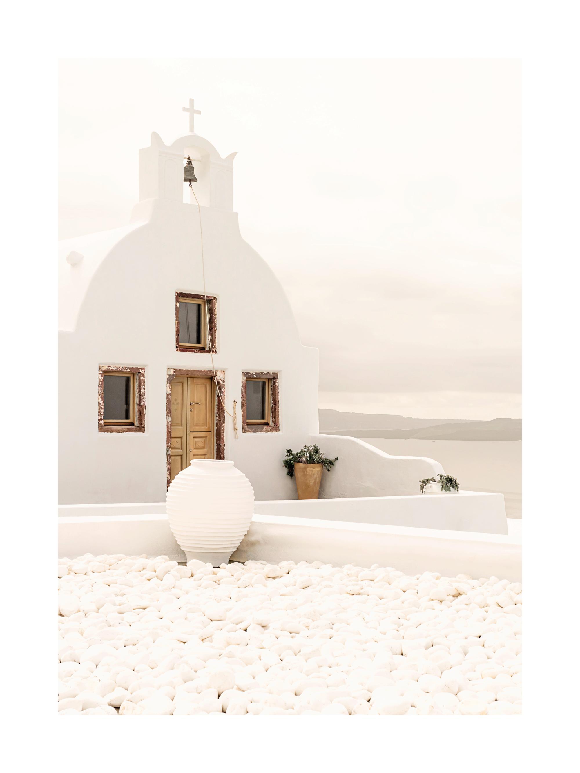 White Church Santorini Print