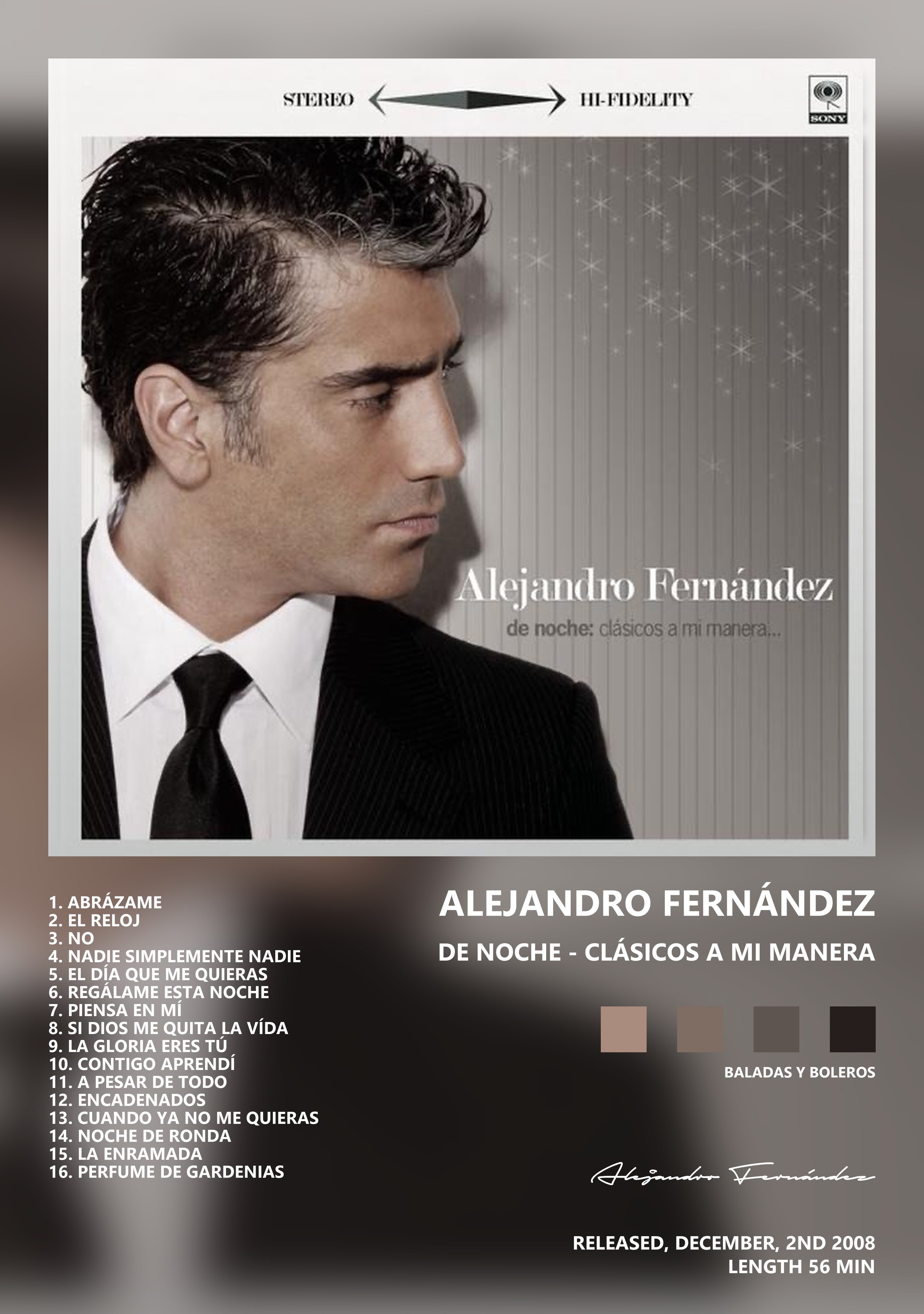 Музыкальный постер: Alejandro Fernández — De Noche - Clásicos a Mi Manera