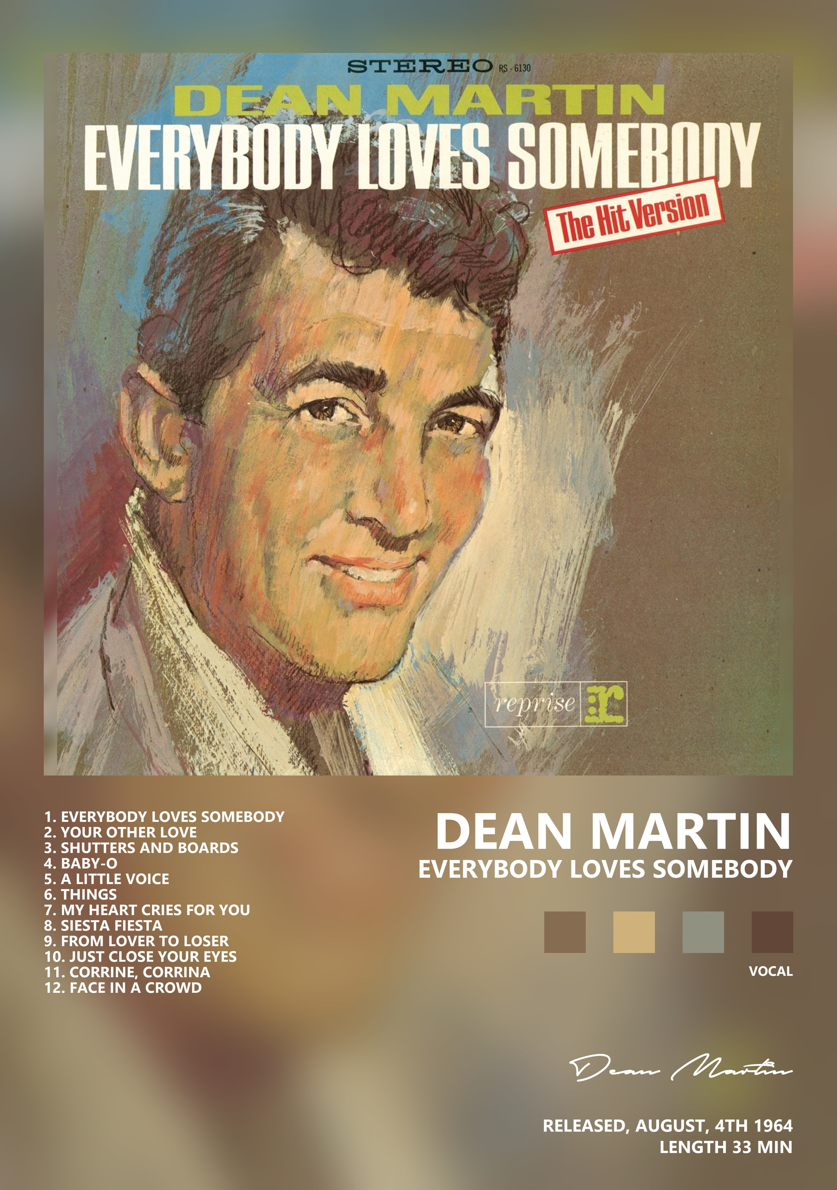 Музыкальный постер: Dean Martin — Everybody Loves Somebody