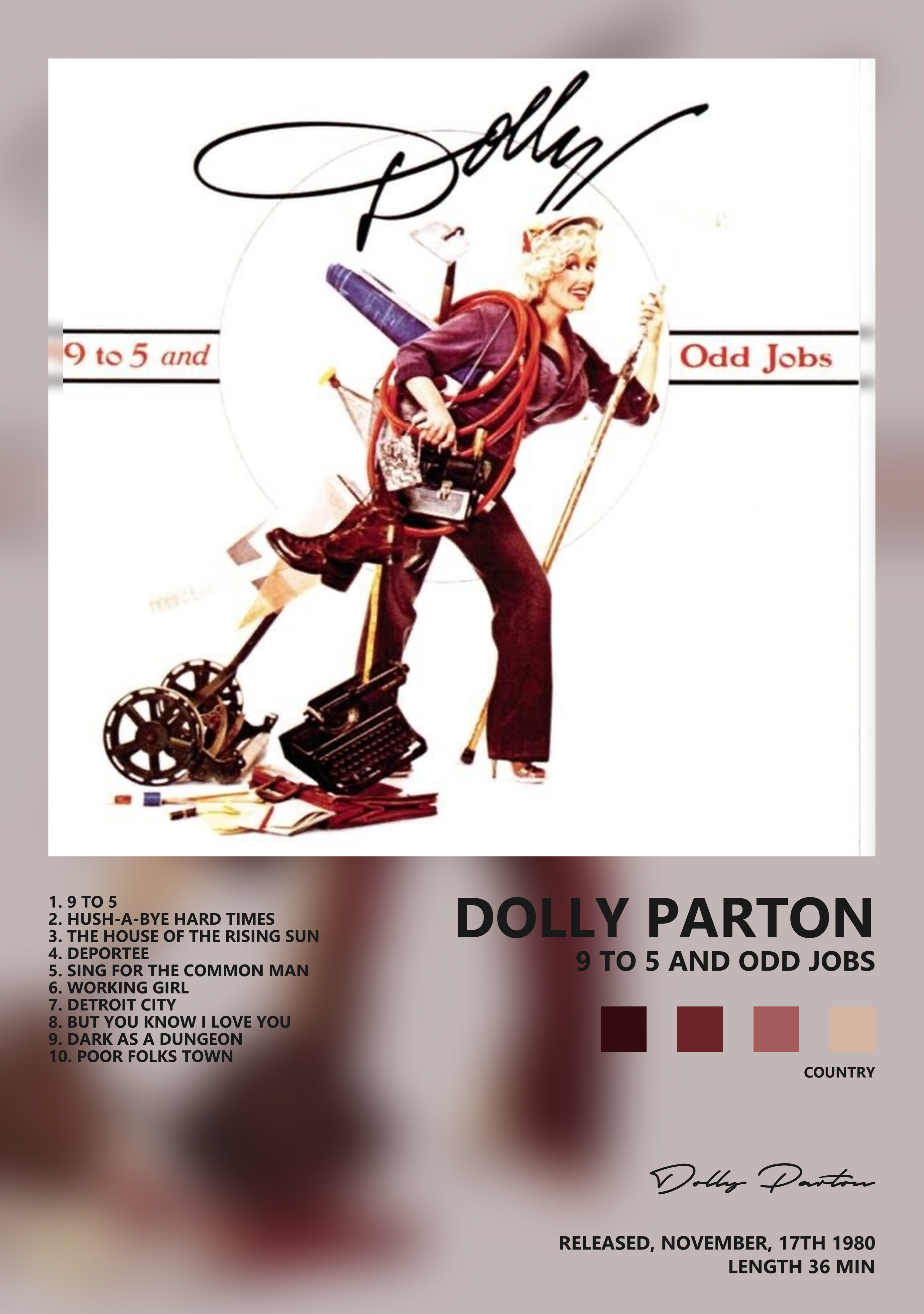 Музыкальный постер: Dolly Parton — 9 to 5 and Odd Jobs