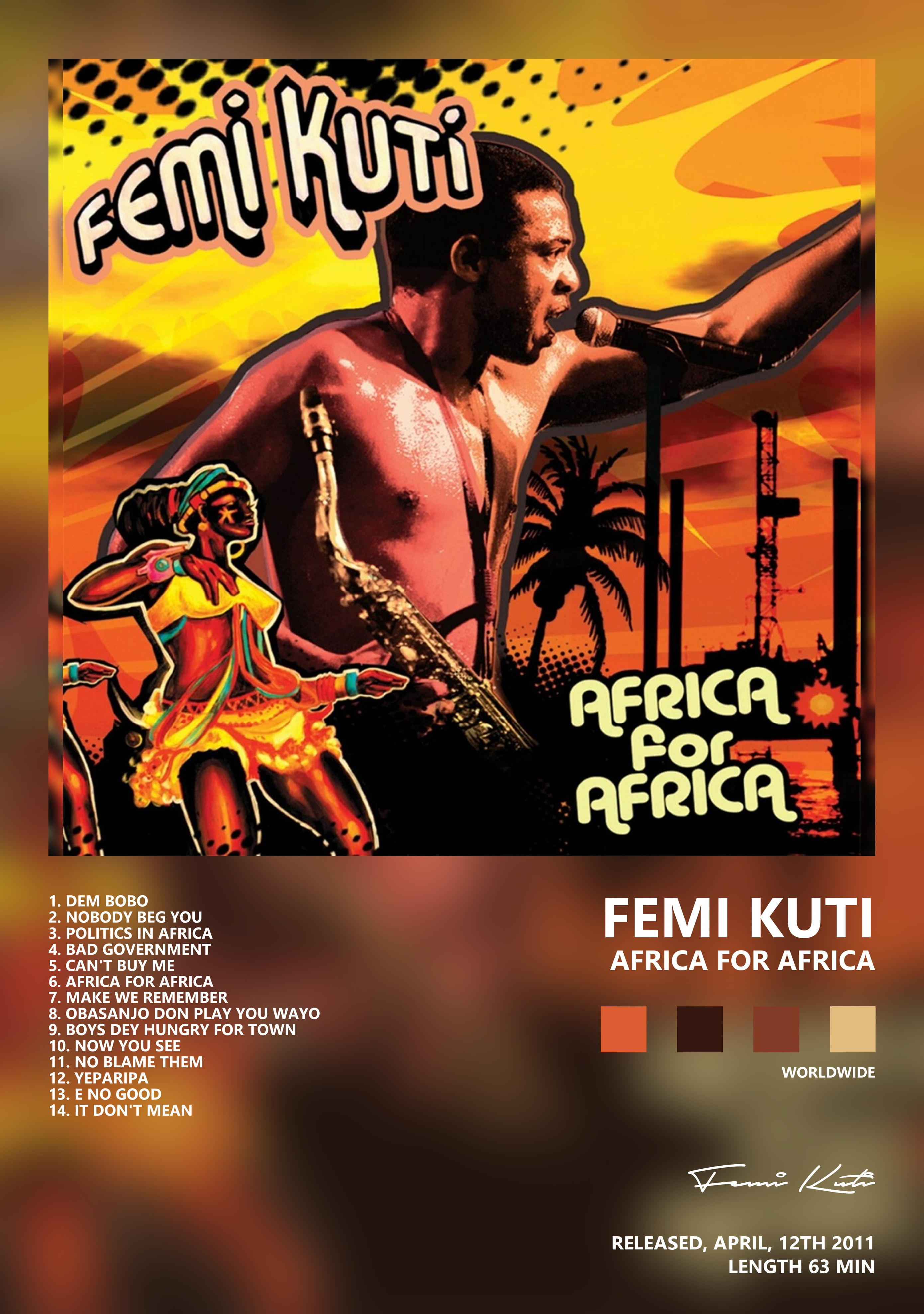Музыкальный постер: Femi Kuti — Africa For Africa