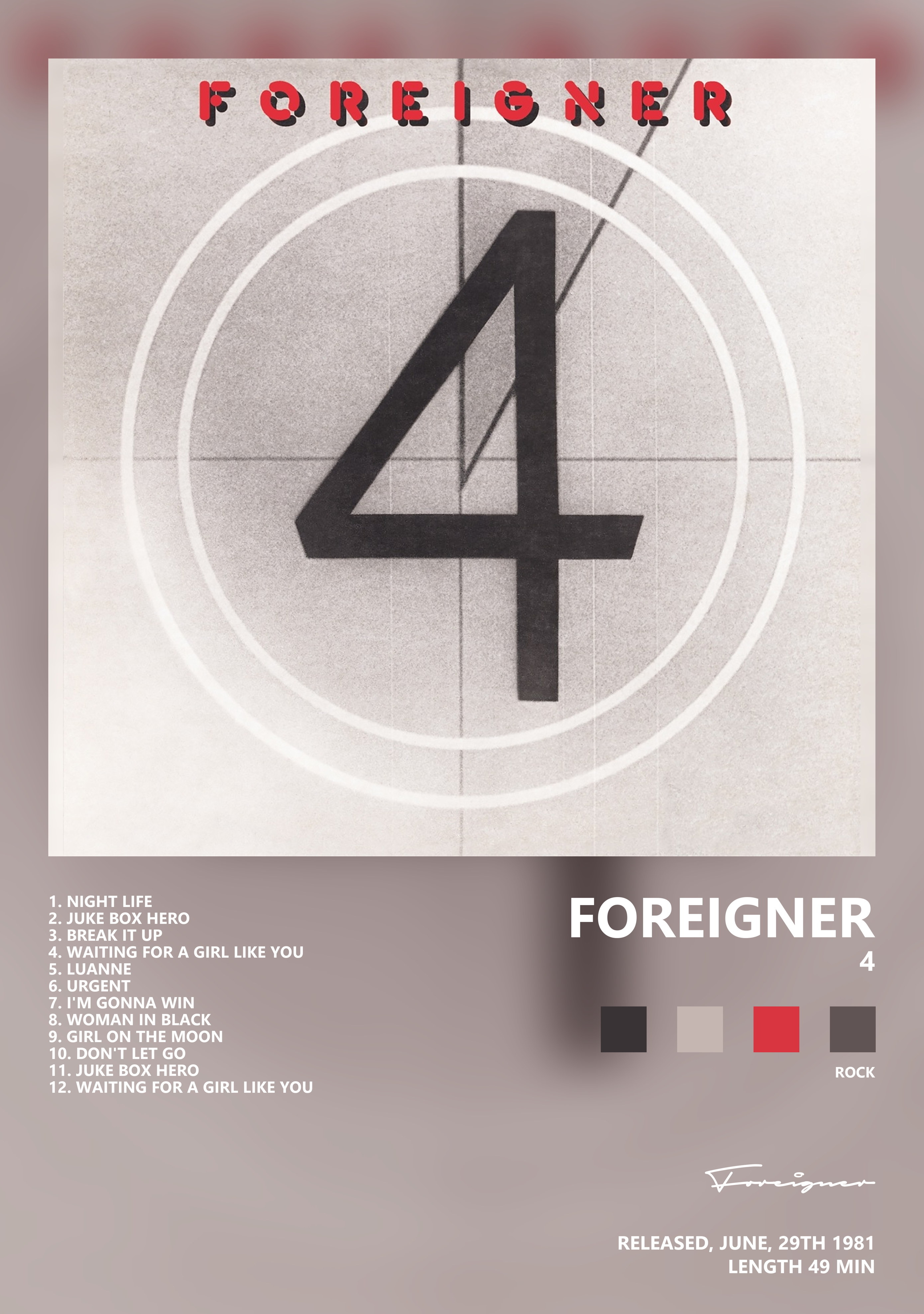Музыкальный постер: Foreigner — 4