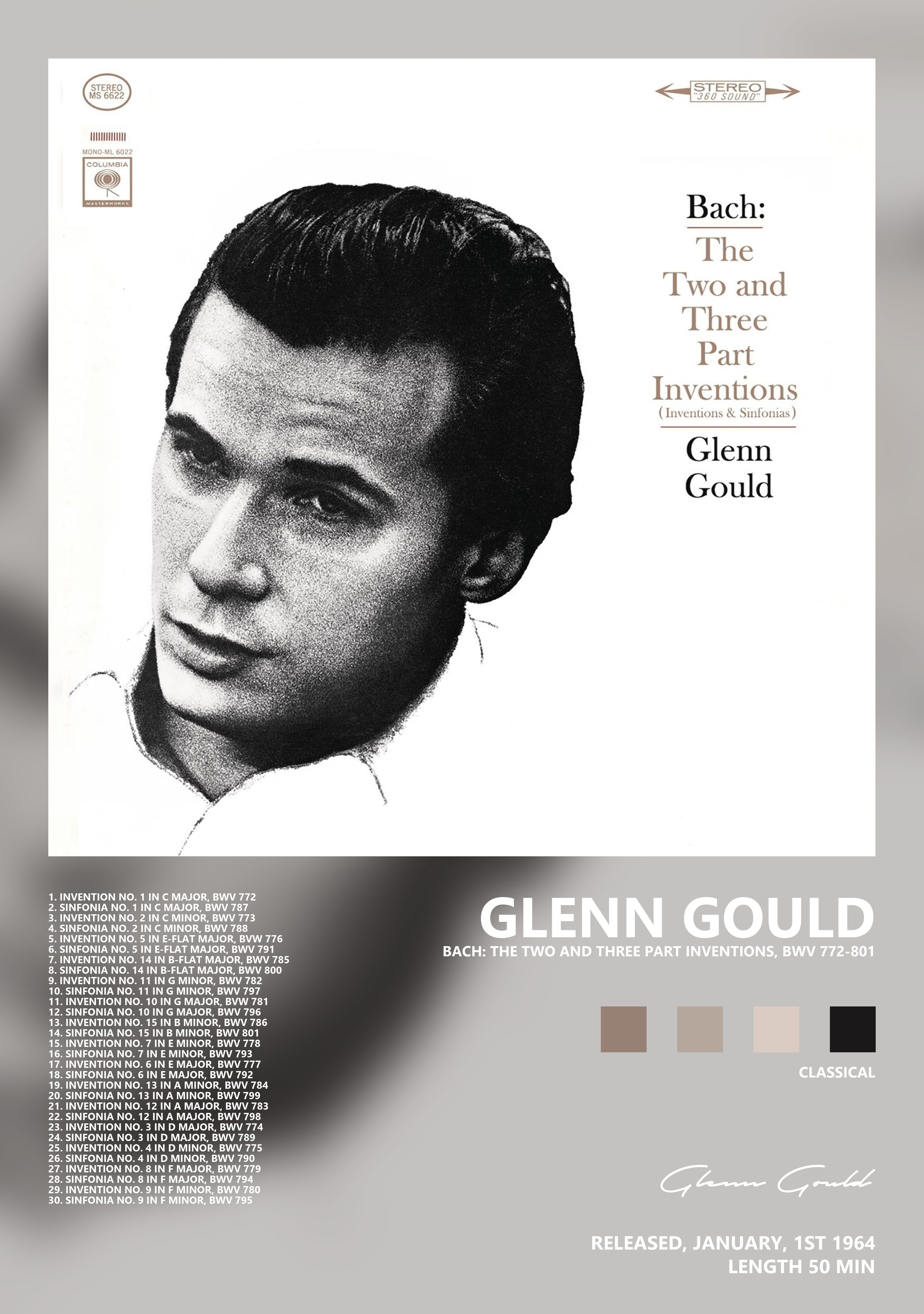 Музыкальный постер: Glenn Gould — Bach The Two and Three Part Inventions BWV 772 - 801