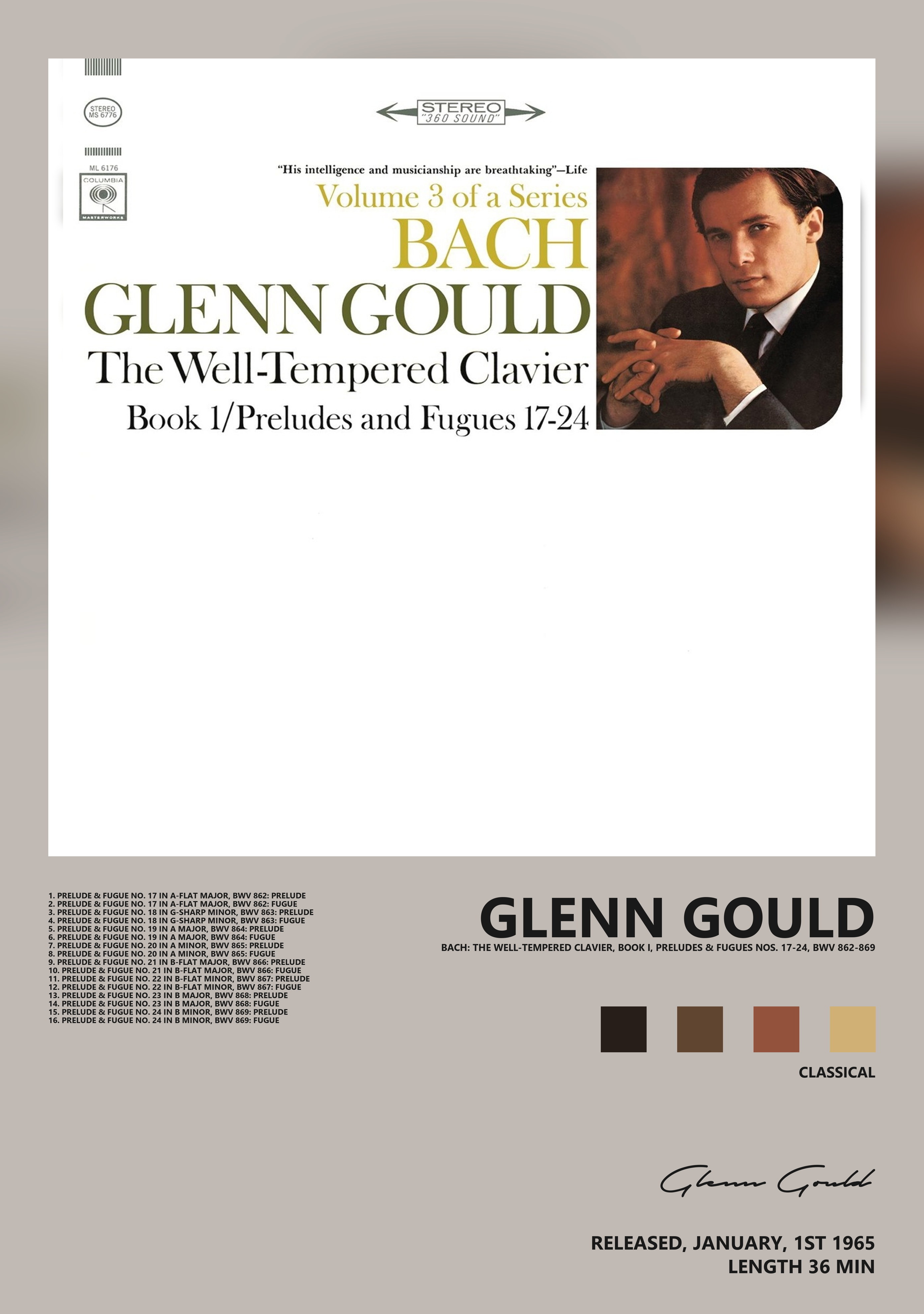 Музыкальный постер: Glenn Gould — Bach The Well - Tempered Clavier Book I Preludes Fugues Nos 17 - 24 BWV 862 - 869
